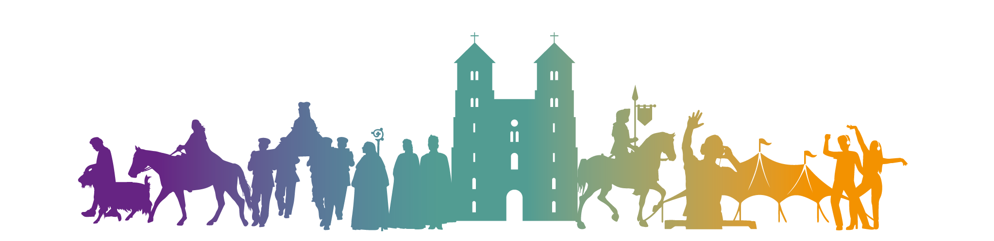 Silhouet — stoet, basiliek en festiviteiten